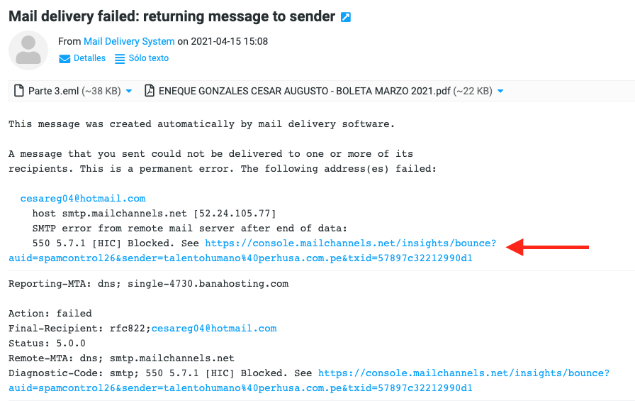Message blocked error message 550 5 7 1