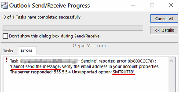 el servidor respondió error 501 555 5.5.4 unsupported option